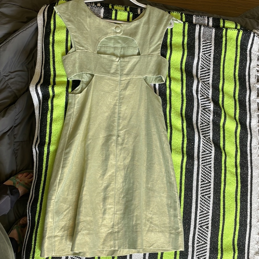 Mauve sage shimmer cocktail dress size 8, with peekaboo cutouts